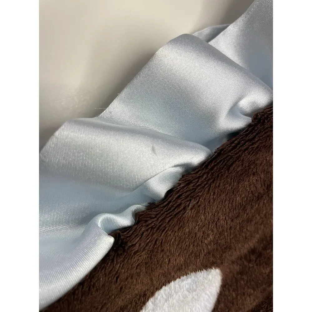 Max Daniel Polka Dot Baby Security Blanket Dark Brown Blue Ruffle Satin Trim